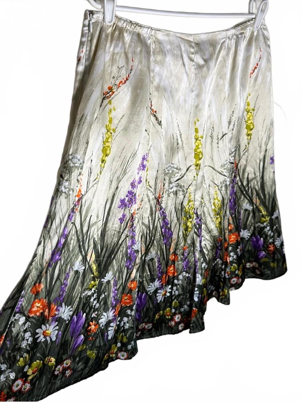 Chicos silk blend fairy forest cottage A-Line Skirt wildflower print L/12 - Picture 3 of 7